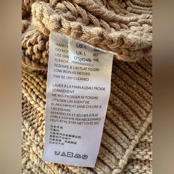 Free People Balloon-Arm Nude Sweater Women Sz Large Heavyweight  chunky rib knit - Picture 5 of 10